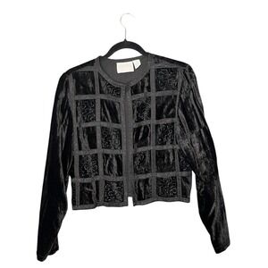 Passports‎ Black Velvet Beaded Cropped Jacket Vintage 90s Whimsigoth Victorian S